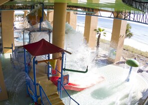 A heated pool, pool loungers