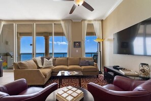 TV, DVD player - Waves & Wonder – 3BR Beachfront w/ Balcony for Sunset Sips (Pensacola Beach)