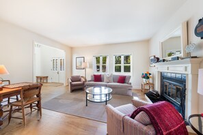 TV, fireplace, DVD player, video library