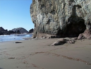 On the beach, sun-loungers, beach towels