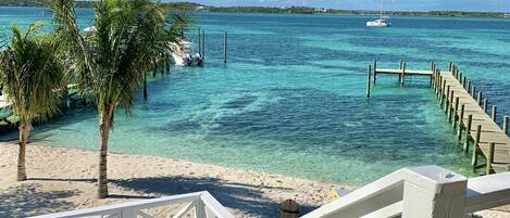 On the beach, sun-loungers, beach towels