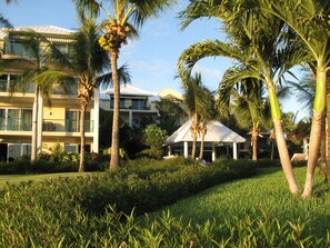 A resort with multiple-story buildings, palm trees, and a well-maintained lawn. - The Best of Everything in Providenciales, Part II (Providenciales)