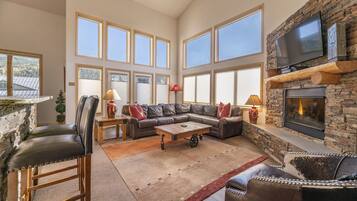 Télévision, cheminée, jeux vidéo, lecteur de DVD