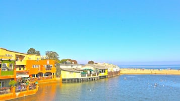 On the beach, sun-loungers, beach towels