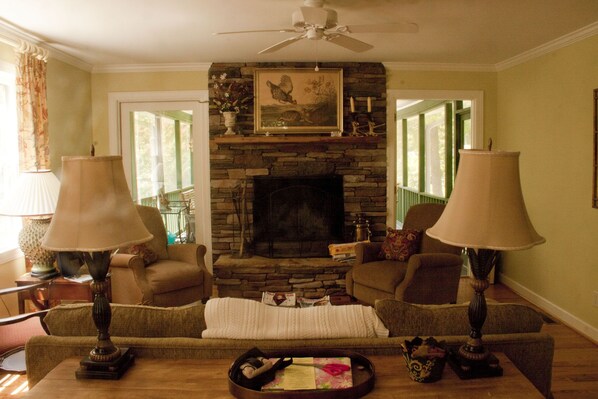 Téléviseur connecté, foyer, lecteur de DVD, livres