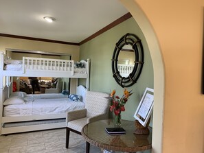 3 bedrooms, desk, iron/ironing board, travel crib