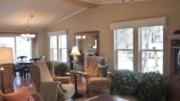 TV, DVD player, books, video library