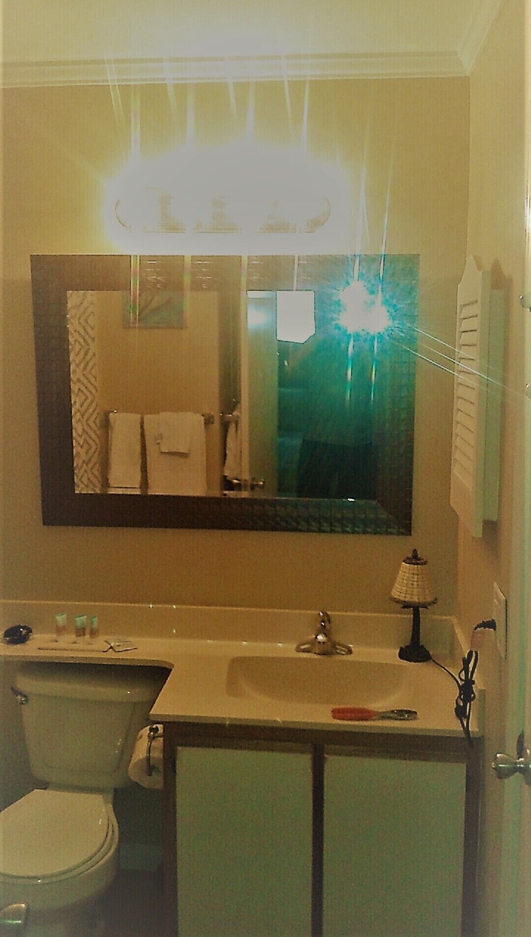 A bathroom with a sink, mirror, and toilet.