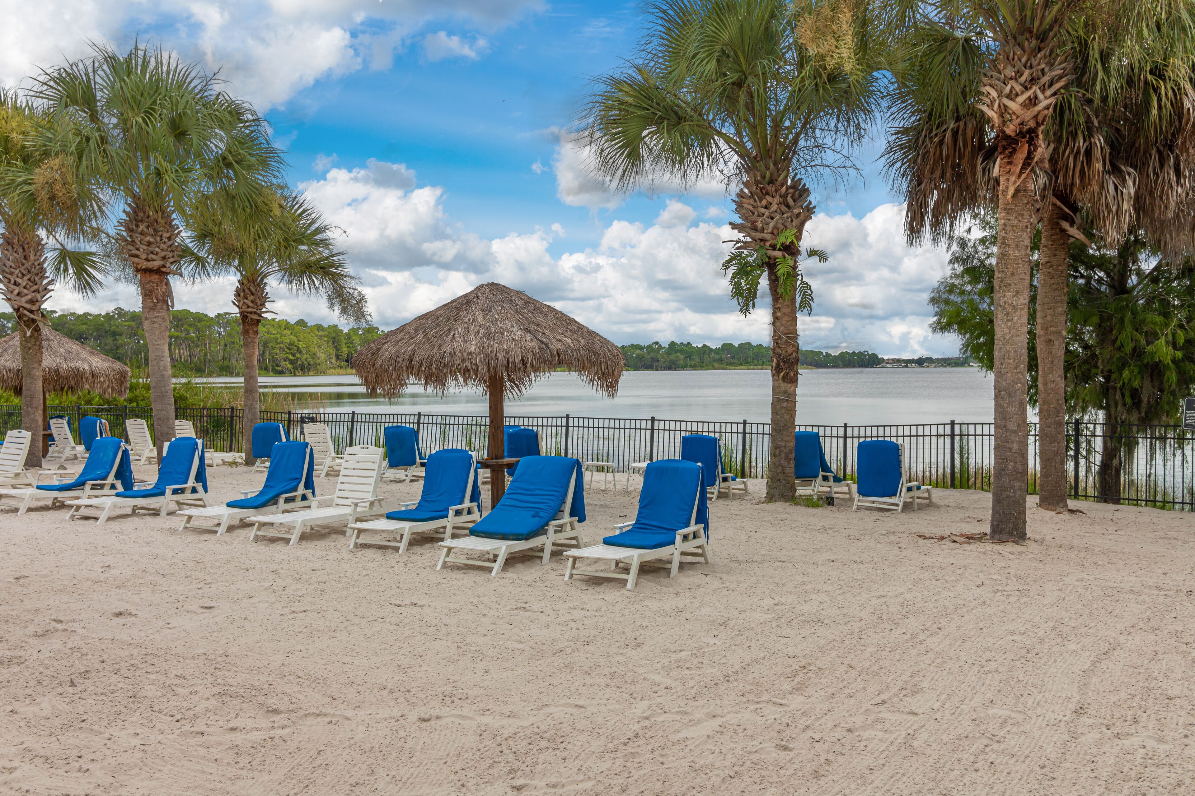 On the beach, sun-loungers, beach towels