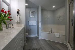 Bathtub, hair dryer, towels