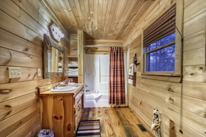 Hair dryer, towels, shampoo