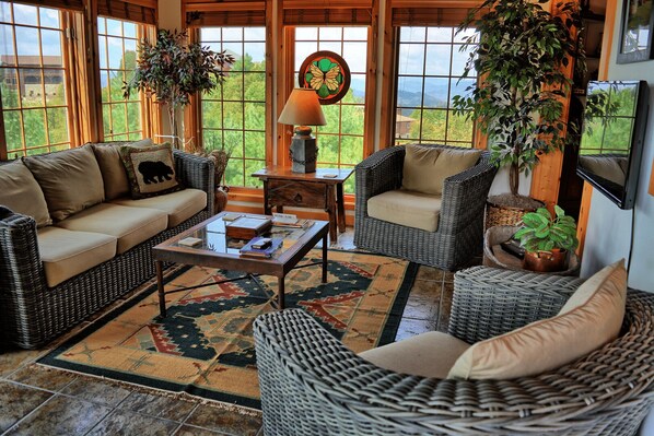 TV, fireplace, DVD player, stereo - Mountain View-Open for Bookings!  Hot Tub, Pool Table, WiFI, AC, Views (Boone)