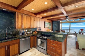 Fridge, microwave, oven, stovetop - Deluxe Oceanfront Studio Condo (Kailua-Kona)