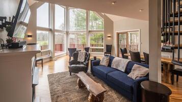 Smart TV, fireplace, video games, foosball