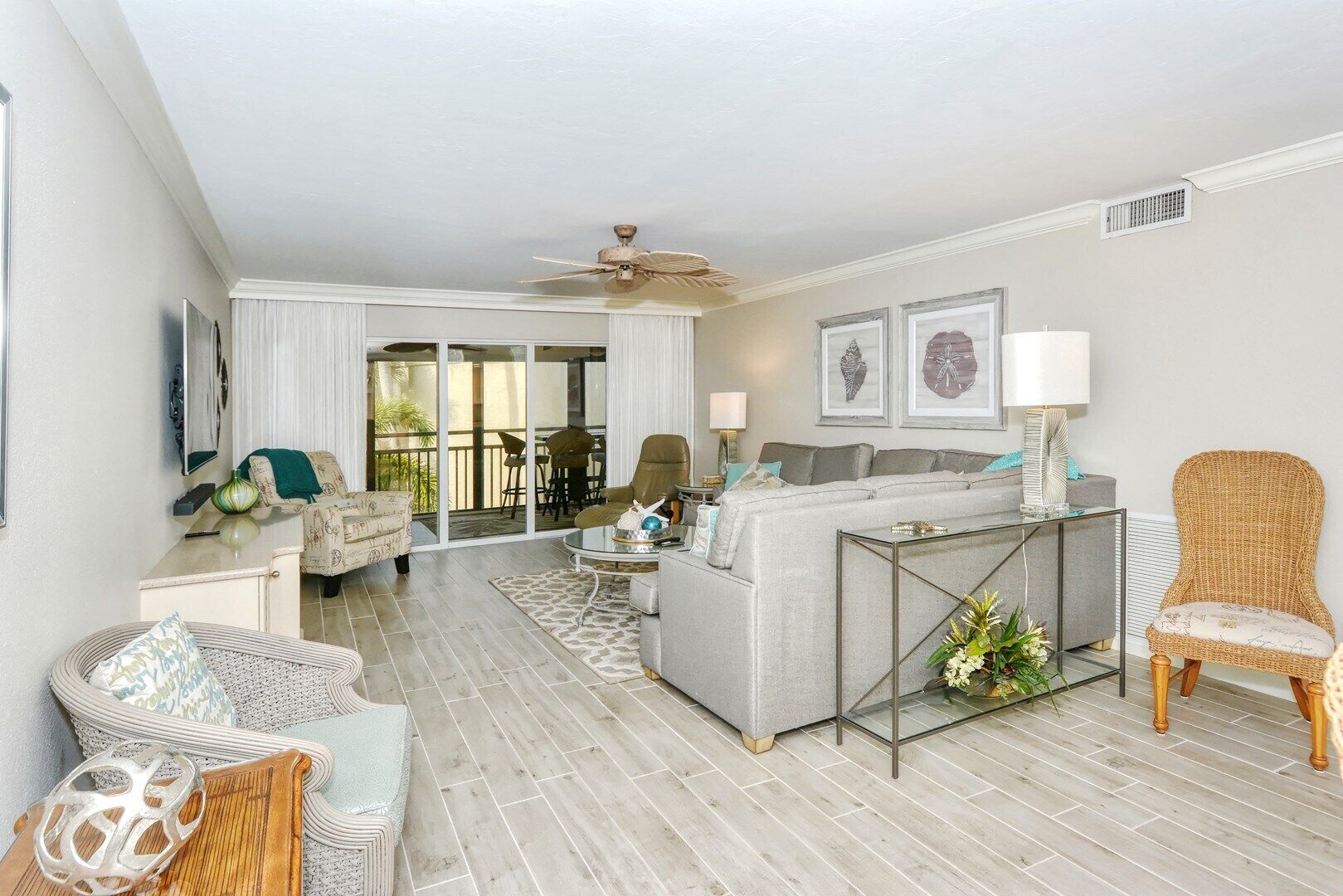 Flat-screen TV, DVD player, printers