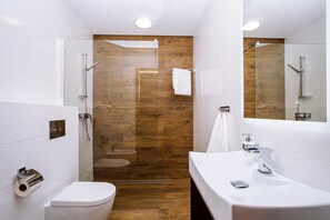 Shower, free toiletries, hair dryer, towels