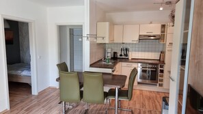 Fridge, oven, dishwasher, highchair