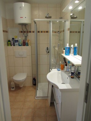 Shower, soap, toilet paper