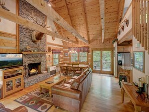 TV, fireplace