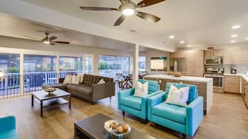 Smart TV, chimenea, reproductor de DVD y libros