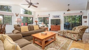 テレビ、暖炉、DVD プレーヤー