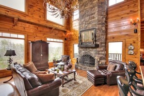 Smart TV, fireplace, video games, DVD player