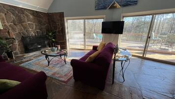 TV, fireplace, DVD player, table football