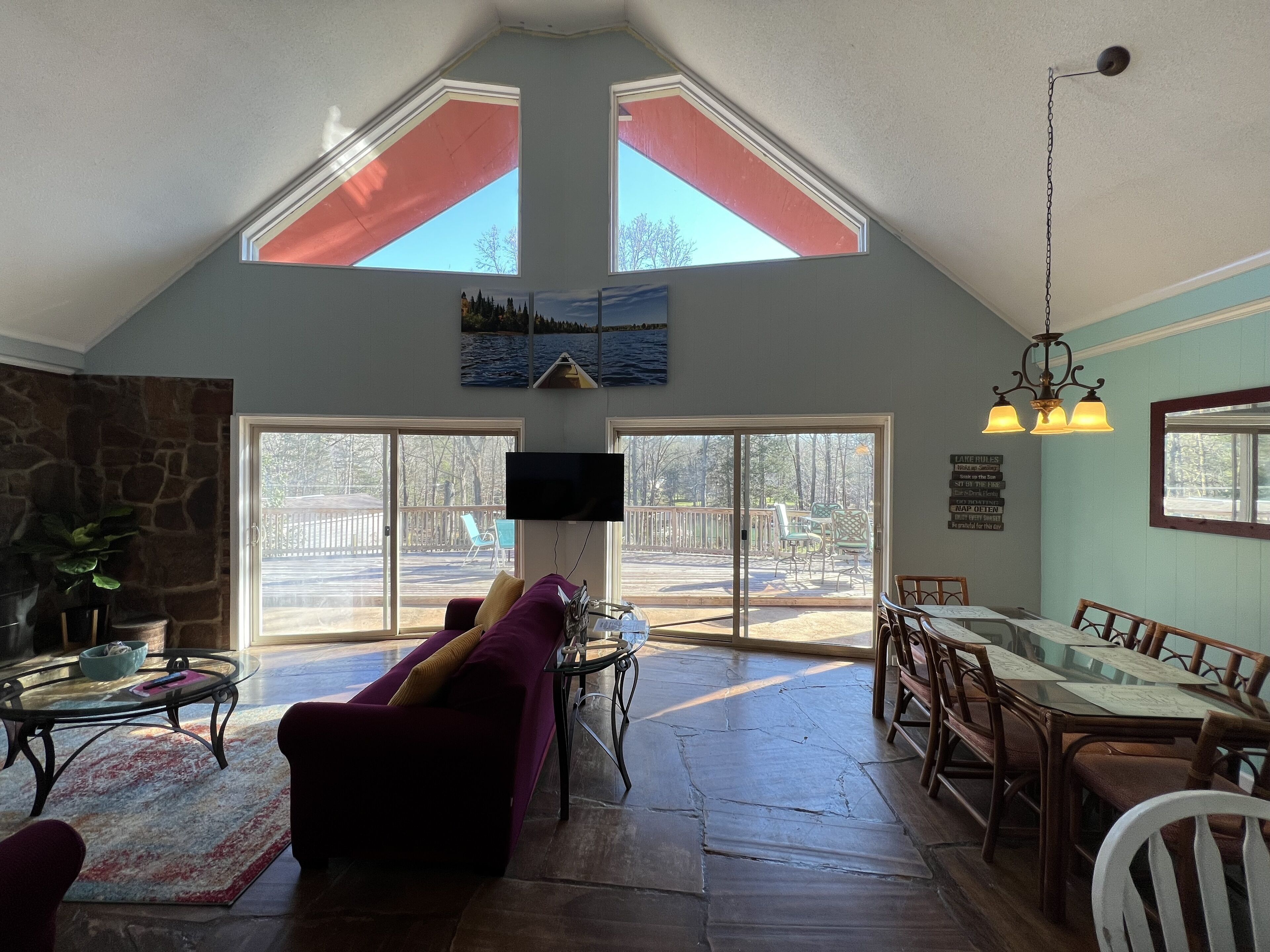 TV, fireplace, DVD player, foosball