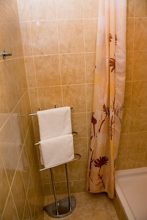 Romantisches Apartment | Badezimmerausstattung | Dusche, Shampoo