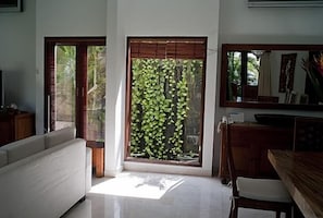 Smart TV, DVD player, books, music library