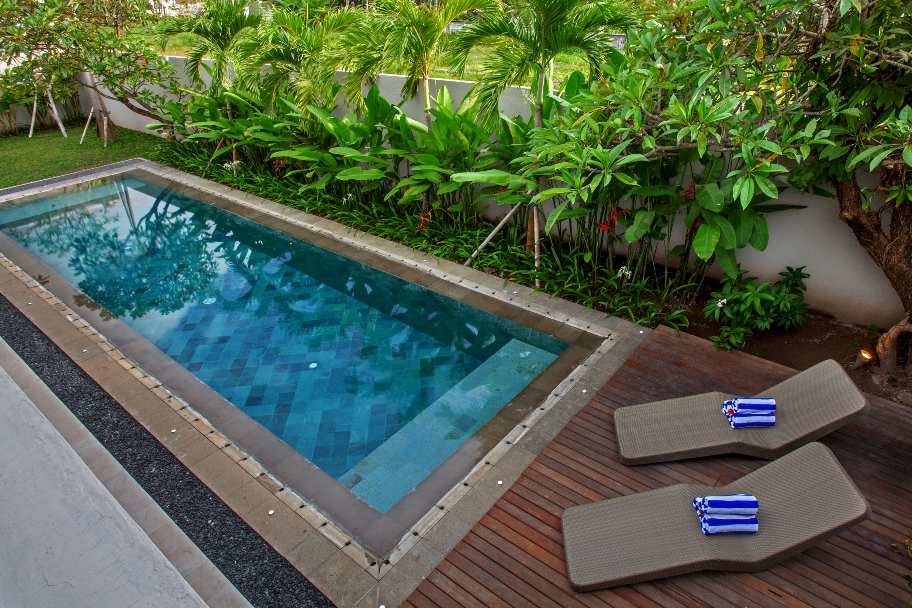 Outdoor pool, sun loungers