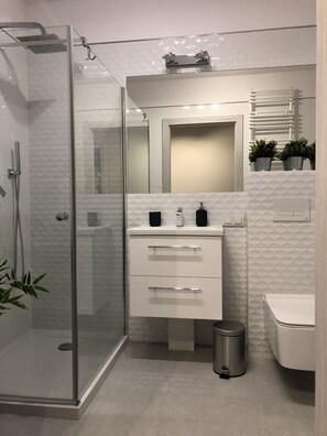 Deluxe Apartment, 1 Queen Bed, Non Smoking | Bathroom | Shower, hair dryer, towels