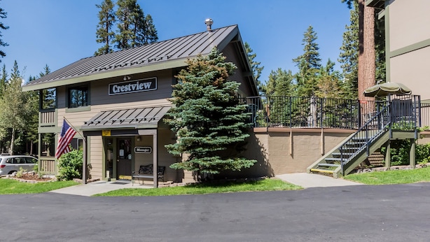 A two-story building with a sign reading "Crestview." - Crestview #12 Bldg. C (Mammoth Lakes)