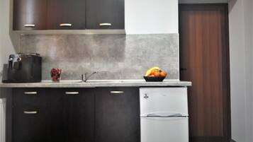 Fridge, microwave, espresso maker