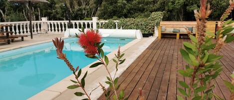 Una piscina al aire libre, una piscina climatizada