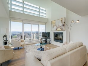 TV, fireplace, DVD player, music library