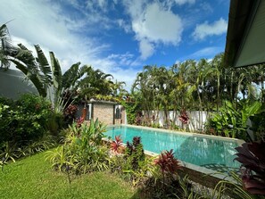 Outdoor pool, sun loungers