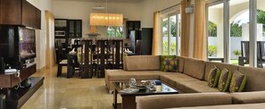 Royal Villa, 6 Bedrooms, Private Pool, Partial Ocean View | Living area | Flat-screen TV - 6 Bedroom Villa (Puerto Plata)