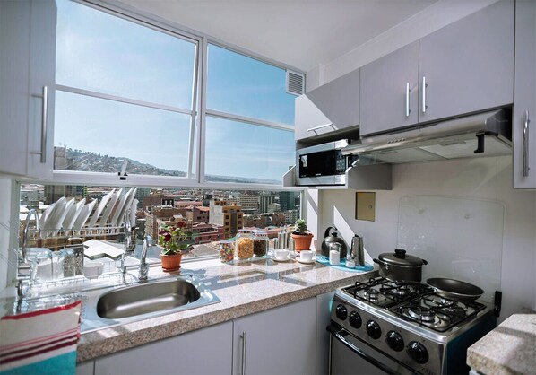 Fridge, microwave, oven, dishwasher