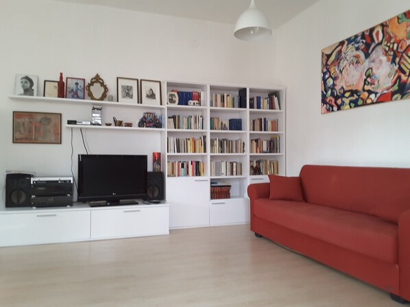 Téléviseur, lecteur de DVD, livres, sélection de musique