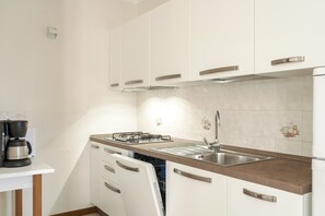 Fridge, microwave, dishwasher, coffee/tea maker