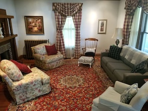 Chalet, Multiple Beds (7 BR Manor Near Appomattox and Lynchb) | Living area | Fireplace, DVD player