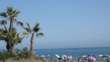Plage à proximité, chaises longues, serviettes de plage
