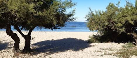 En la playa, sillas reclinables de playa