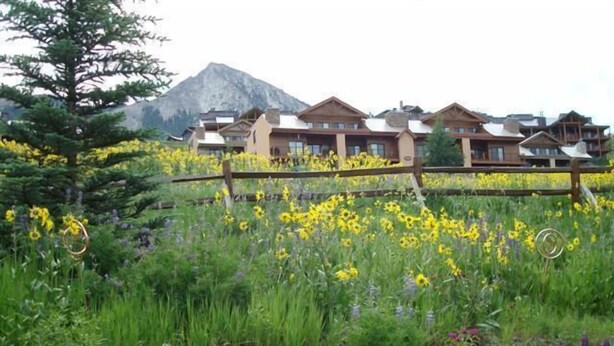 A row of wooden cabins with a mountain in the background. -  Ski History Unit with 2 decks, sleeps 2- walk to Base area for concerts (Mt Crested Butte)