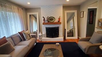 Smart TV, fireplace, video games, DVD player