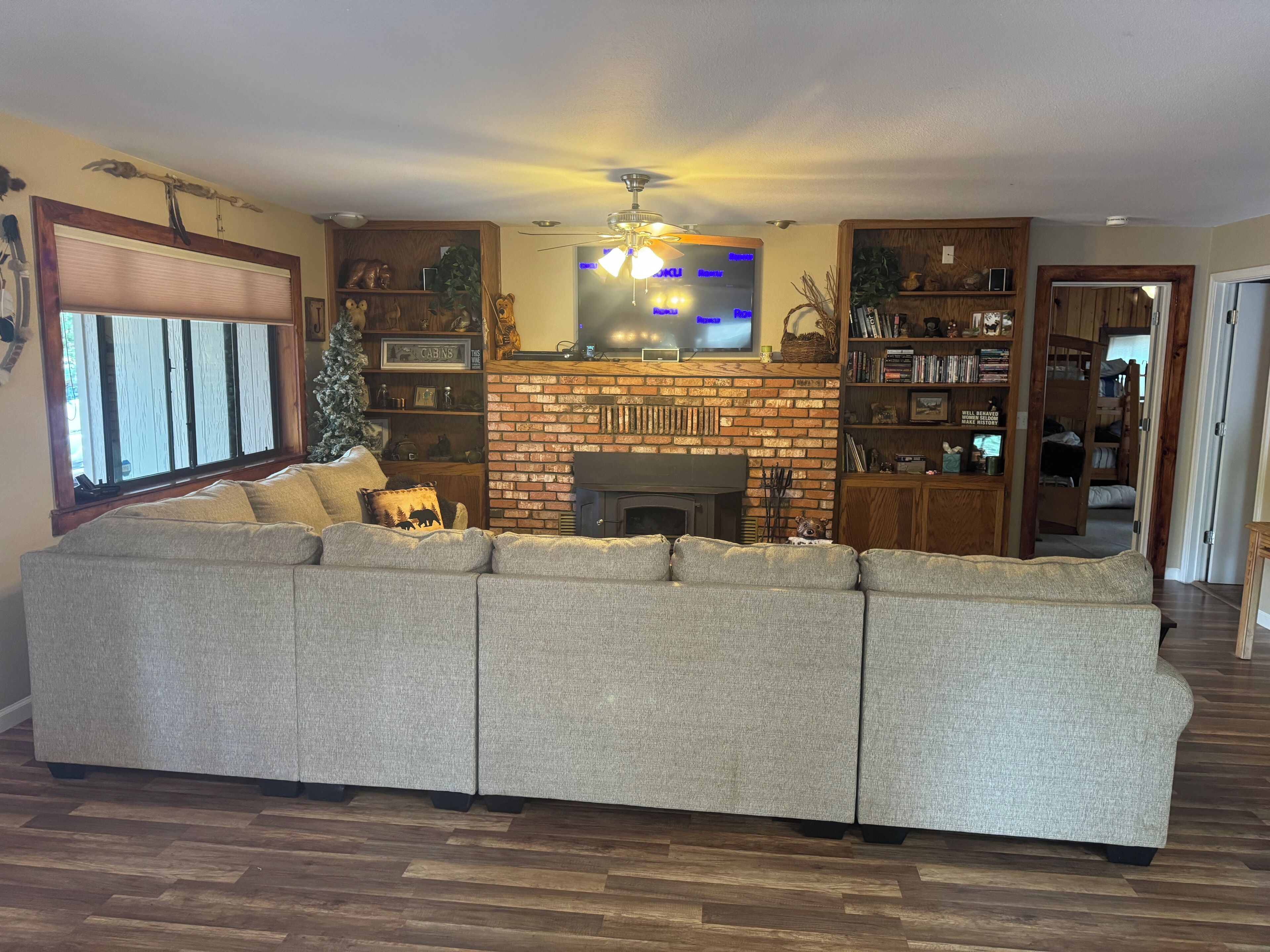 智能電視、壁爐、DVD 播放機、書籍