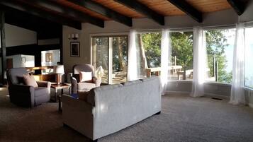 Smart TV, fireplace, DVD player, books