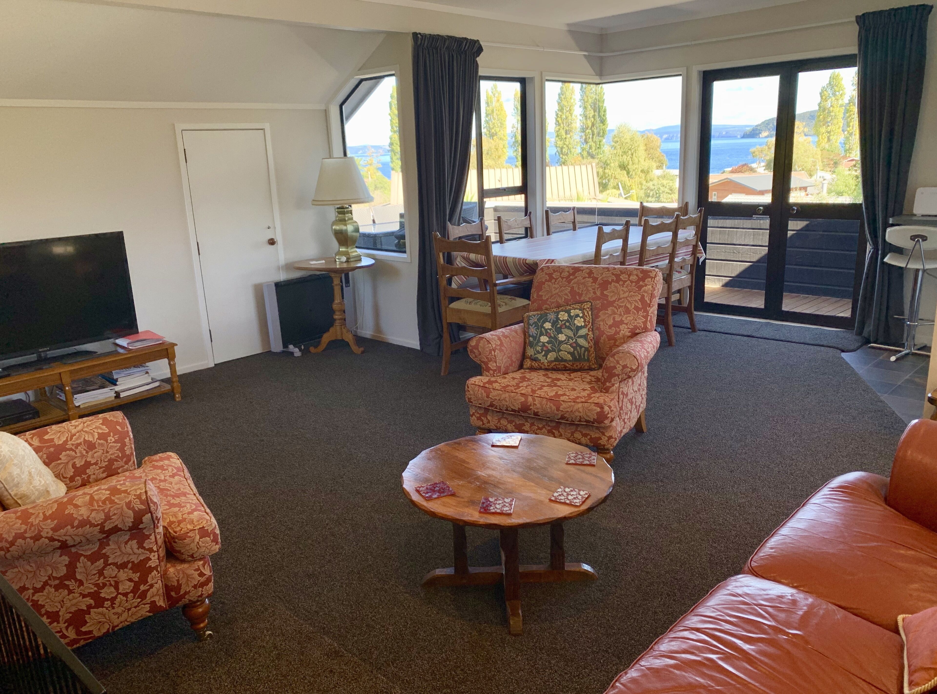 Smart TV, fireplace, DVD player, books