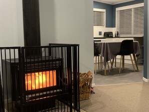 Fireplace in lounge for heating 